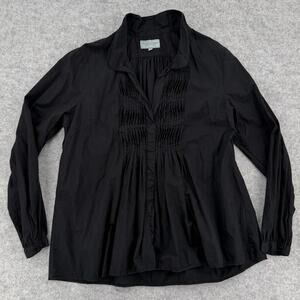 The Little Project Black Smocked Ruffled Long Sleeve Button Blouse Size Large